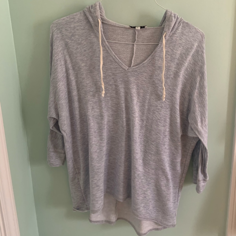 beachy grey/blue top with hood